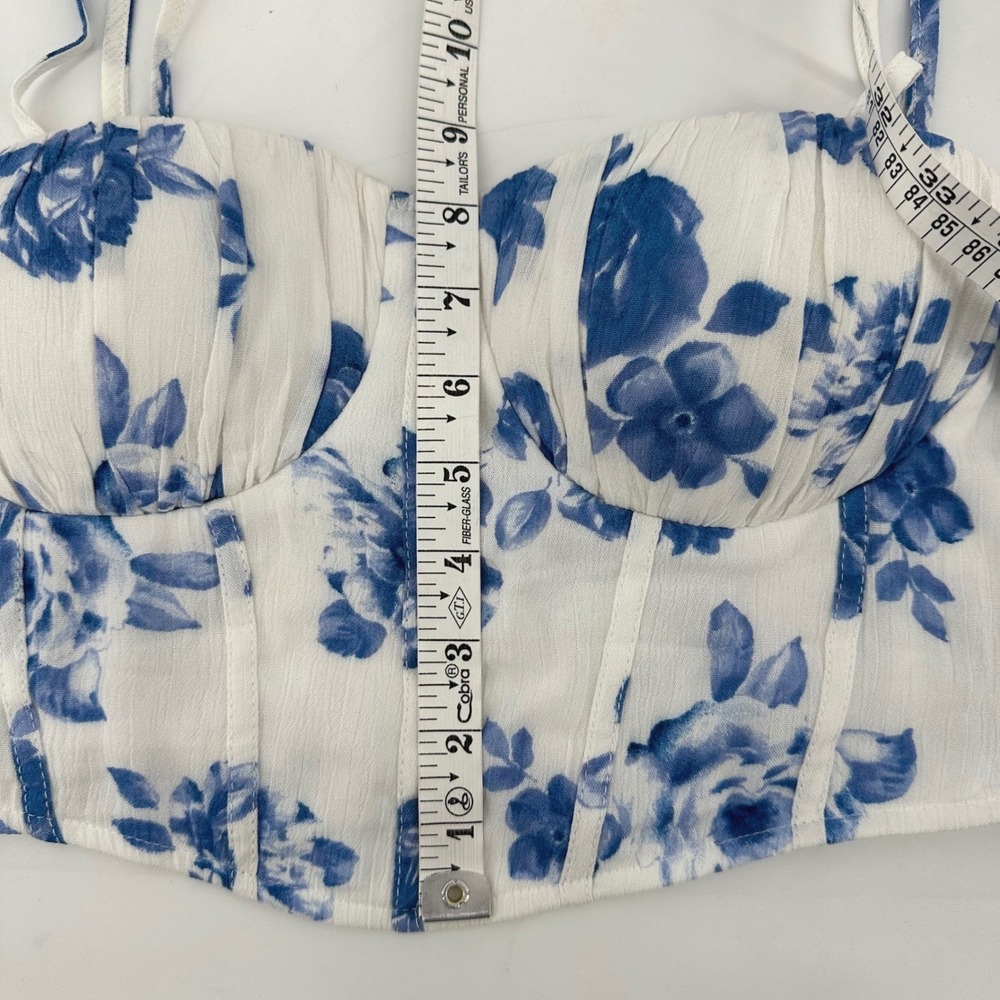Privy 2 Piece Skirt Set Baby Doll Top Smocked L Blue White Floral Cottage Beach - Picture 8 of 8